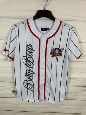 Fleischer Studios Betty Boop 'Attitude is Everything' Pinstripe  Baseball Jersey